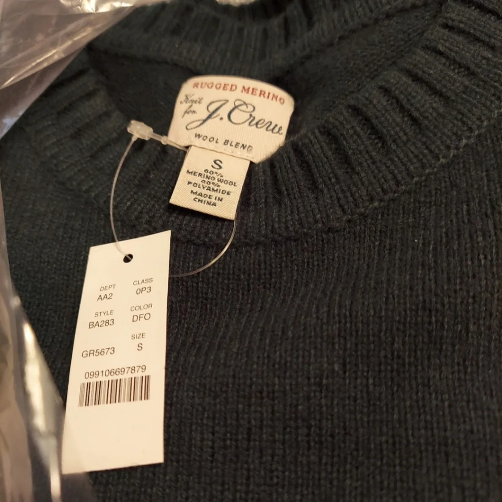 J.CREW Rugged Merino Wool Crewneck Sweater Men's SM Dk. Forest Green BNWT 1 Left